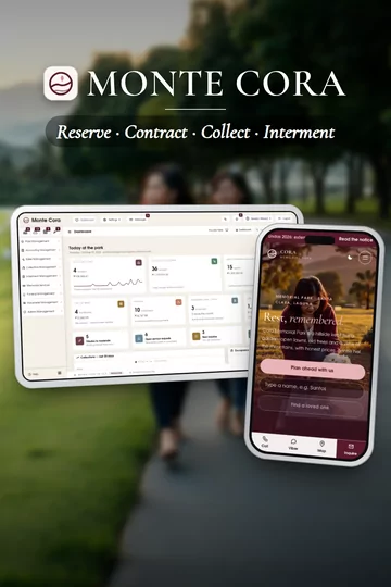 Monte Cora, memorial park system: the owner's home screen