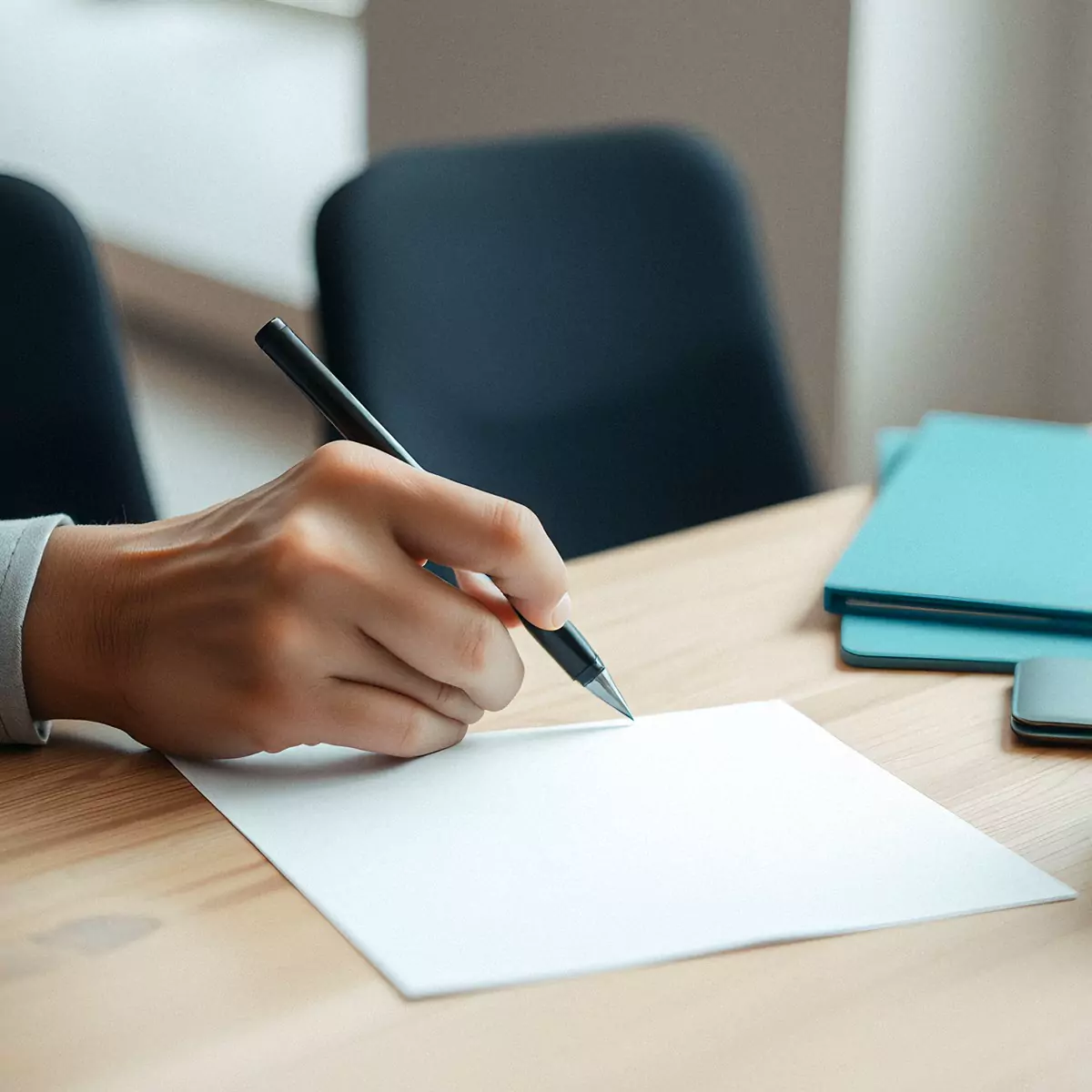 Two parties signing a contract across a table