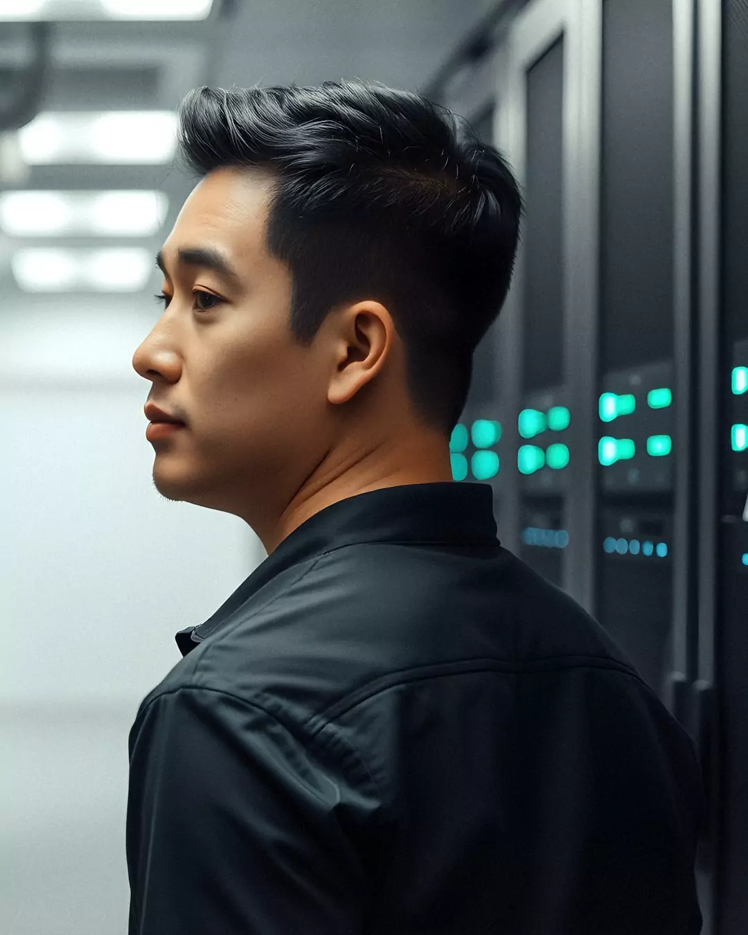 An engineer in a server room